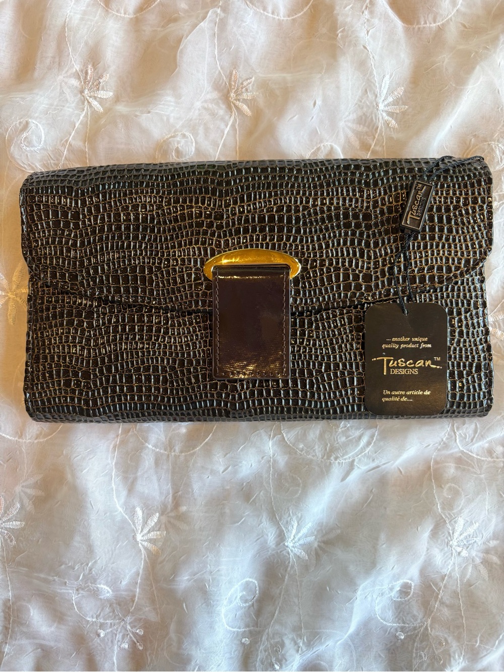 NWT Black Croc-Embossed Women's Clutch Travel Jewelry Organizer
